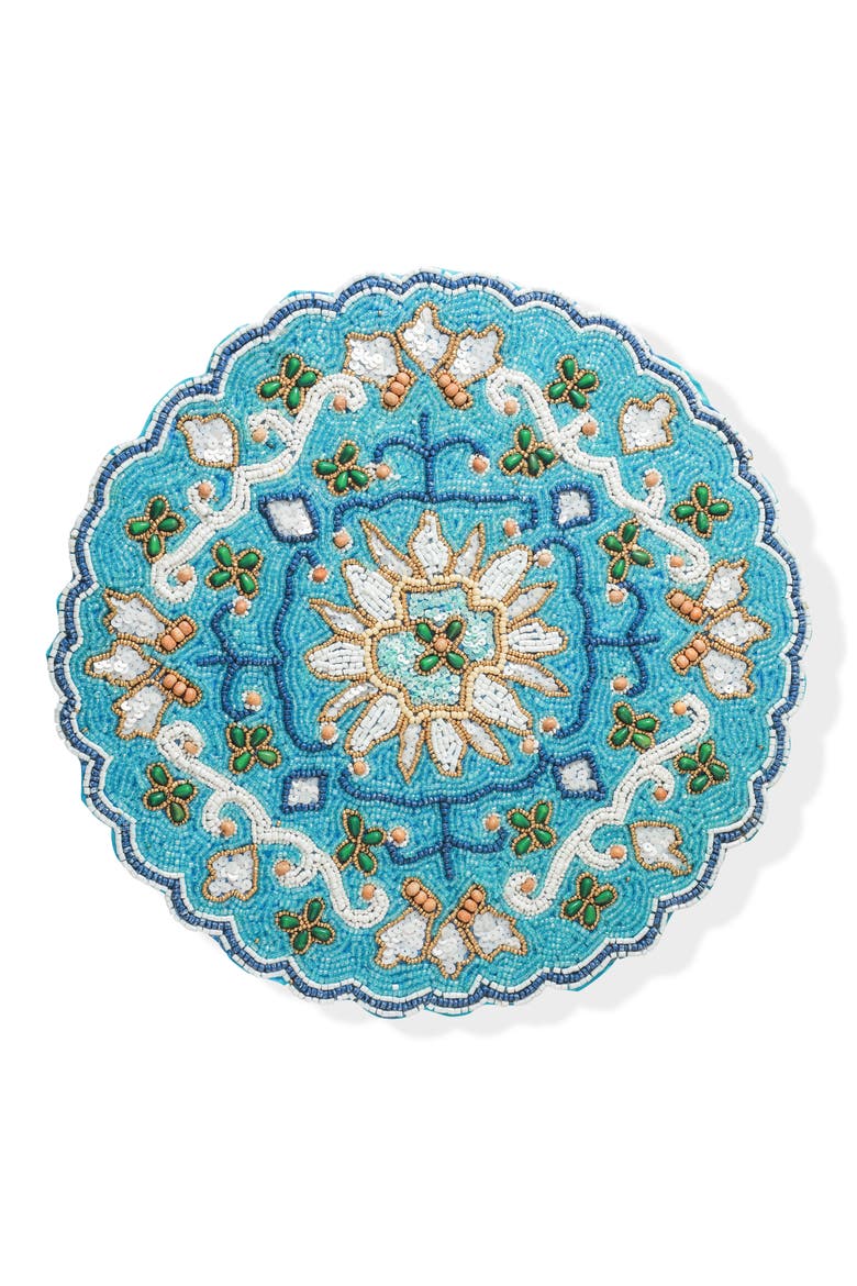 The Majestic Azulejo Beaded Placemat, Main, color, BLUE TURQUOISE