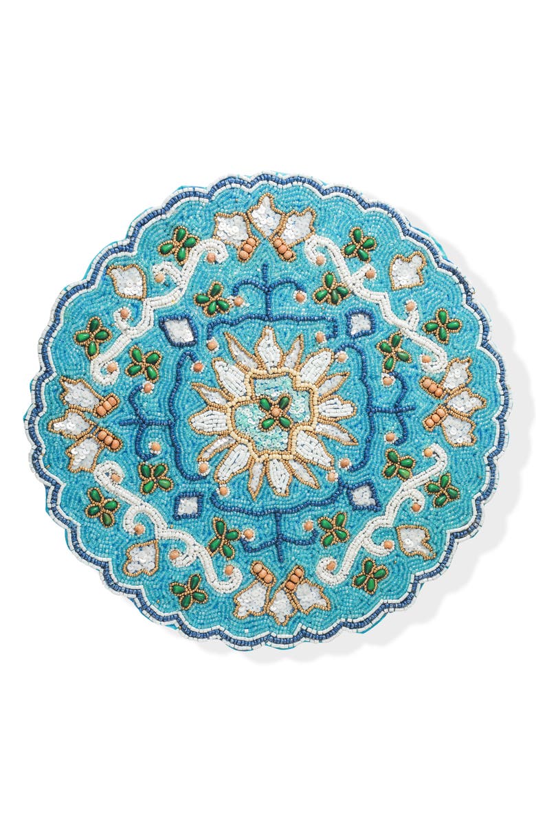 Tiramisu The Majestic Azulejo Beaded Placemat, Main, color, Blue Turquoise