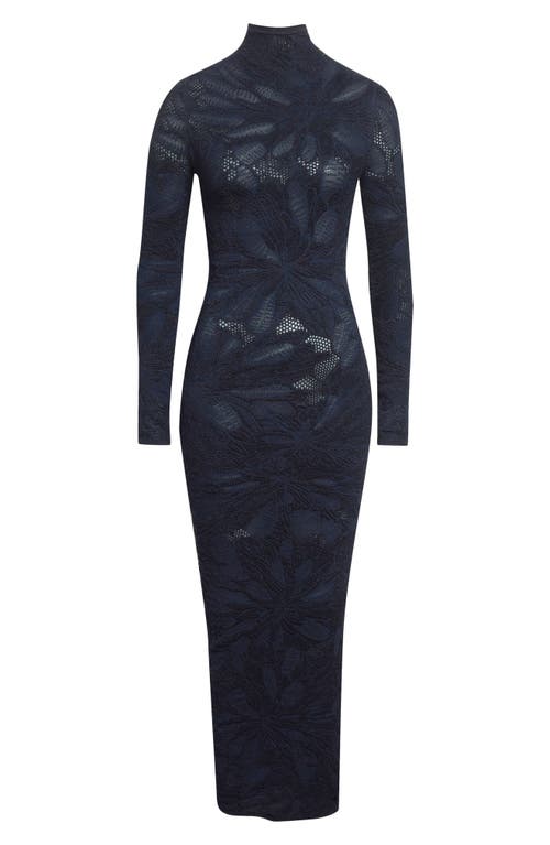 Alaïa Long Sleeve Openwork Dress In Blue