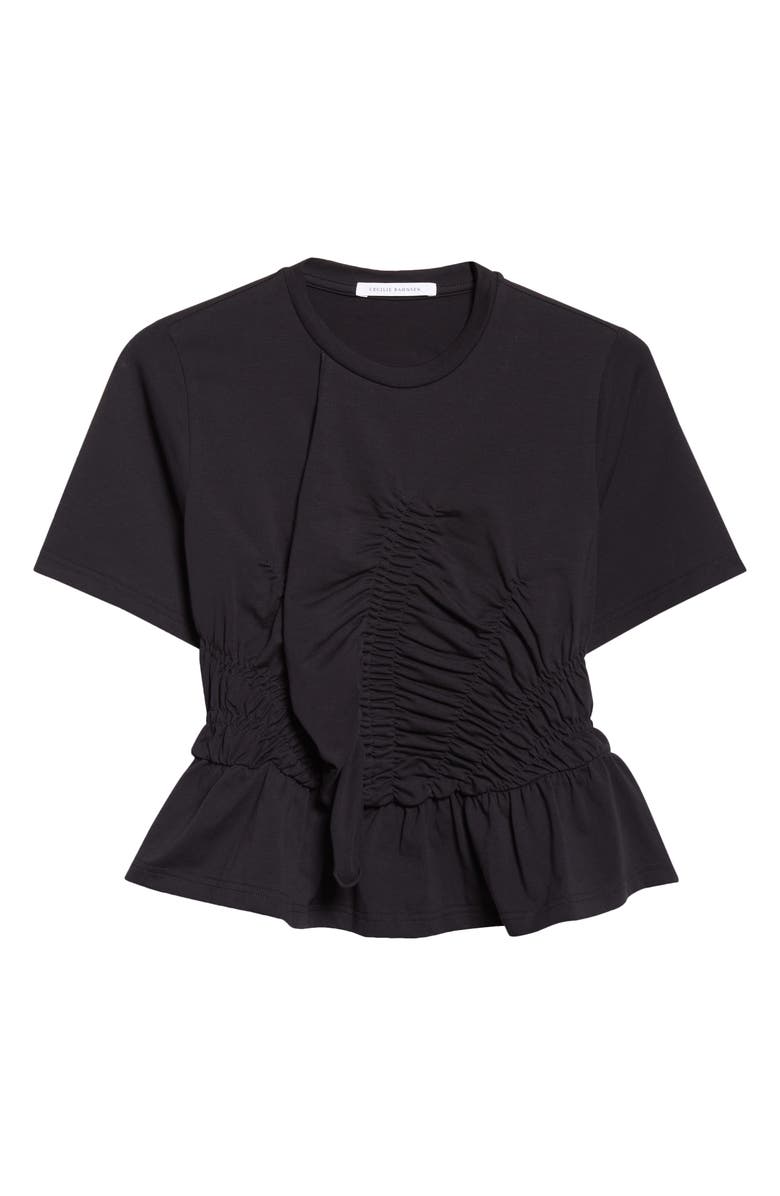 Cecilie Bahnsen Ace Smocked Jersey Peplum T-Shirt, Alternate, color, Black