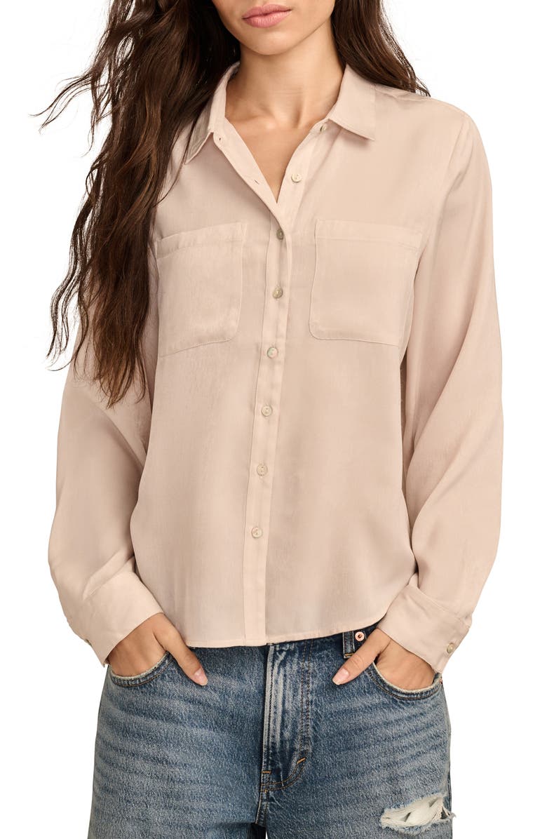 Lucky Brand Hammered Satin Button-Up Shirt, Main, color, Beige Morn