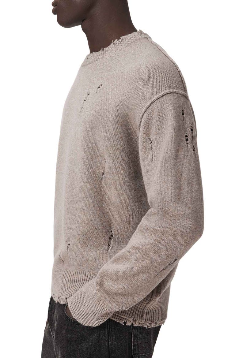 Wolf Distressed Crewneck Sweater, Alternate, color, FAWN BROWN