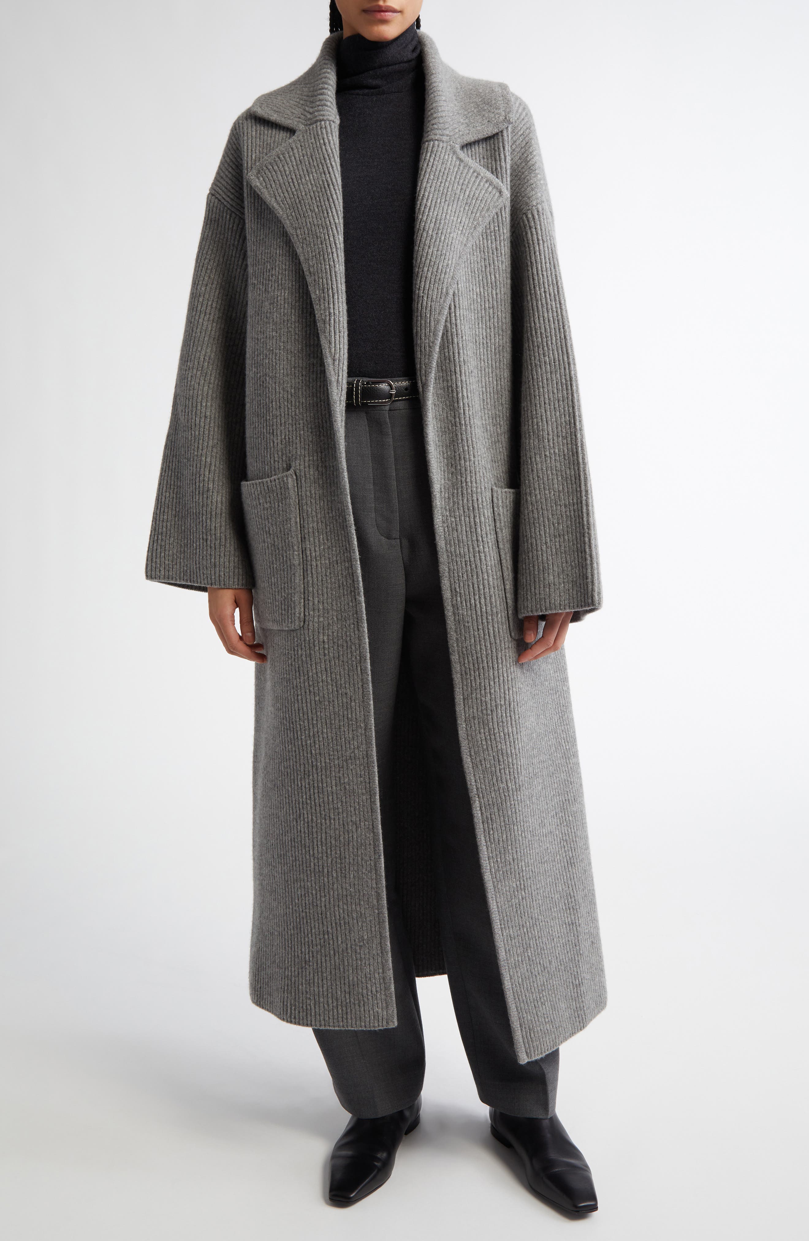 Wool Blend Rib Cardigan Coat - image 2