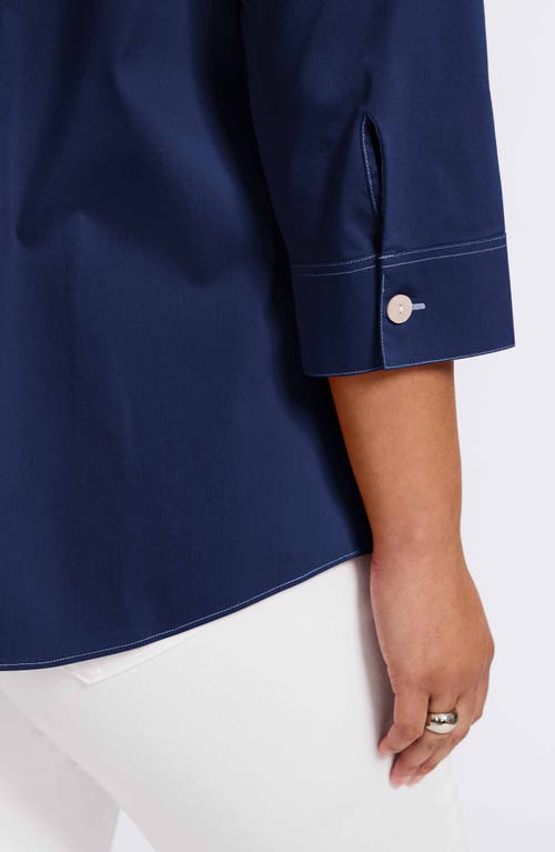Foxcroft Sanda Cotton Blend Button-up Shirt In Blue