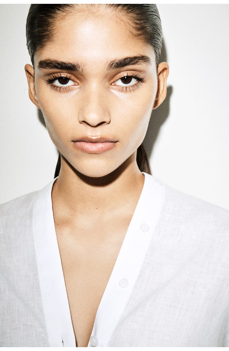 COS Button-Detail Linen V-Neck Shirt, Alternate, color, White