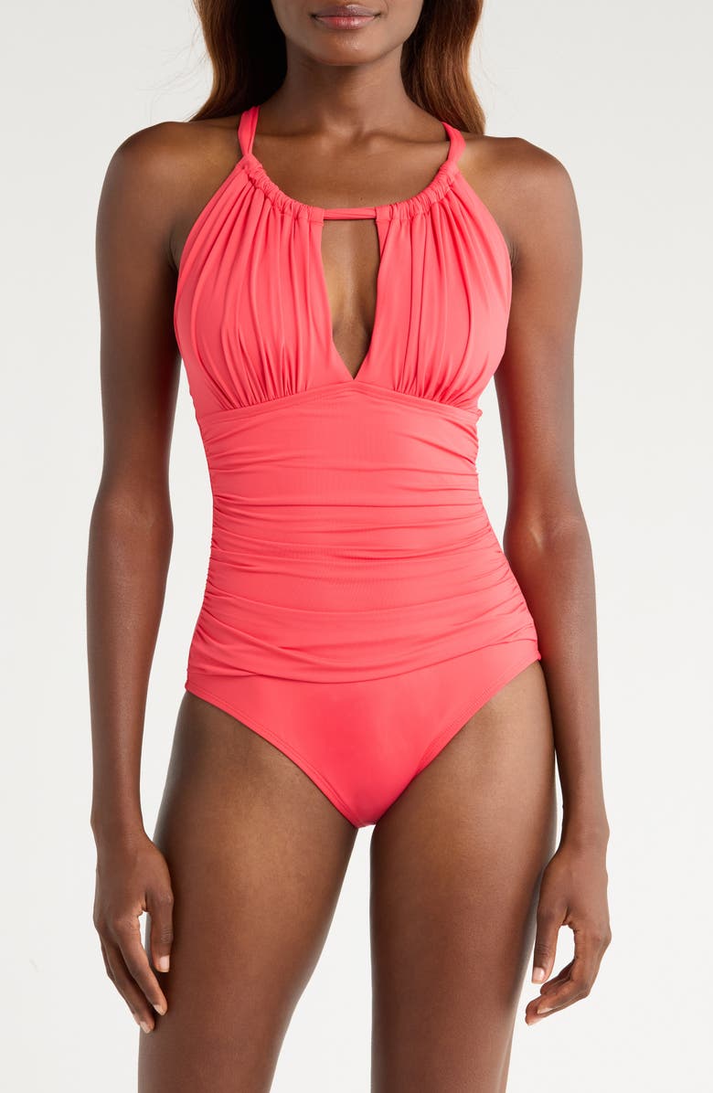 La Blanca Island Goddess Convertible High Neck One-Piece Swimsuit, Alternate, color, Guava