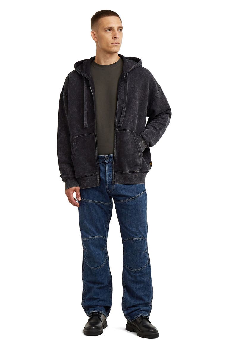 Washed Loose Fit Zip Hoodie, Alternate, color, DARK BLACK SMOKEY