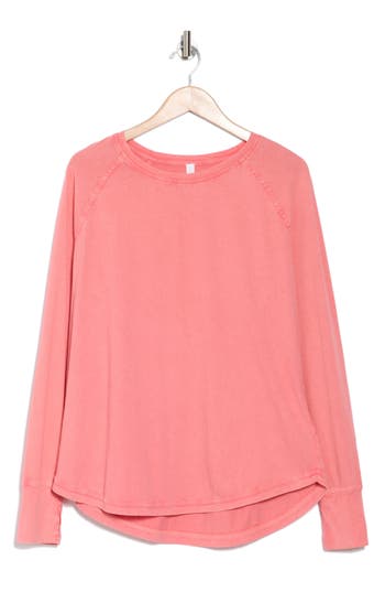 Z By Zella Vintage Wash Relaxed Long Sleeve 2.0 Tee In Coral Sugar