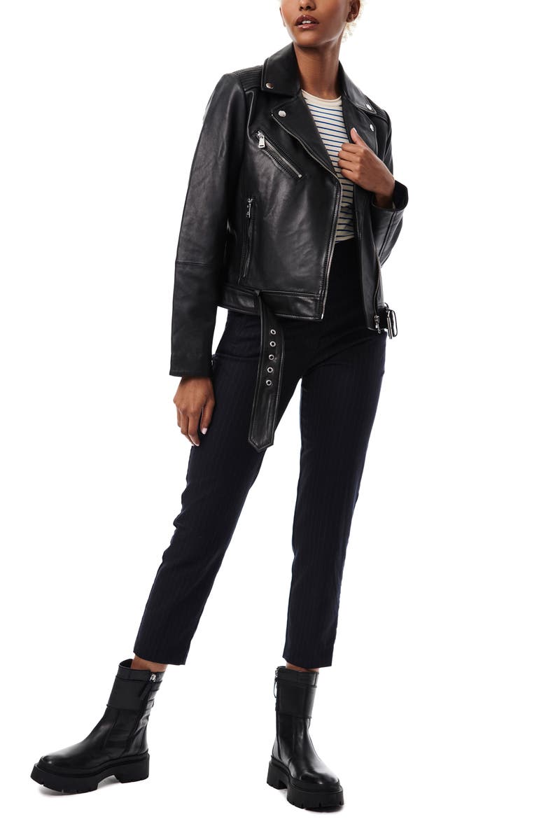 Crop Leather Moto Jacket, Alternate, color, BLACK