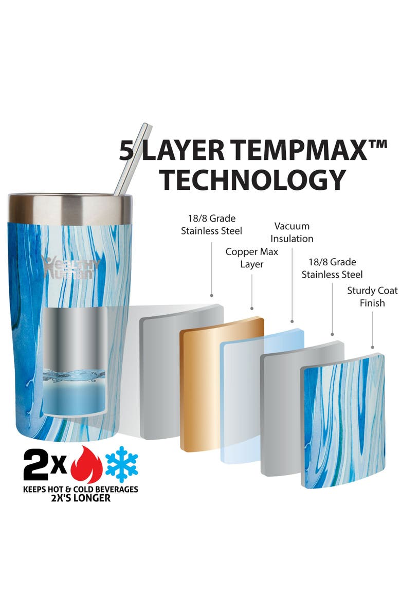 Healthy Human Stainless Steel Tumbler with Straw 12oz Ocean Tide, Alternate, color, Blue