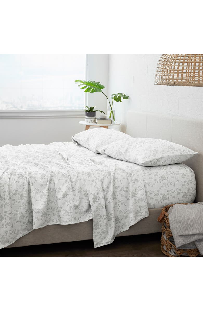 HOMESPUN HOME SPUN Premium Sylvan Rose 4-Piece Flannel Bed Sheet Set, Alternate, color, Gray