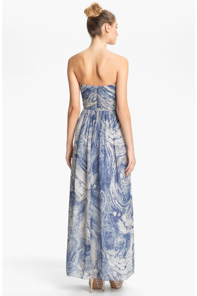Embellished Print Strapless Chiffon Gown, Alternate, color, BLUE SILVER/ MARBLE