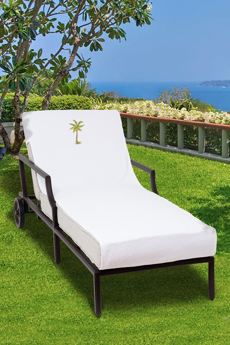 100% Turkish Cotton Palm Tree Embroidered Standard Size Chaise Lounge Cover - White, Alternate, color, WHITE