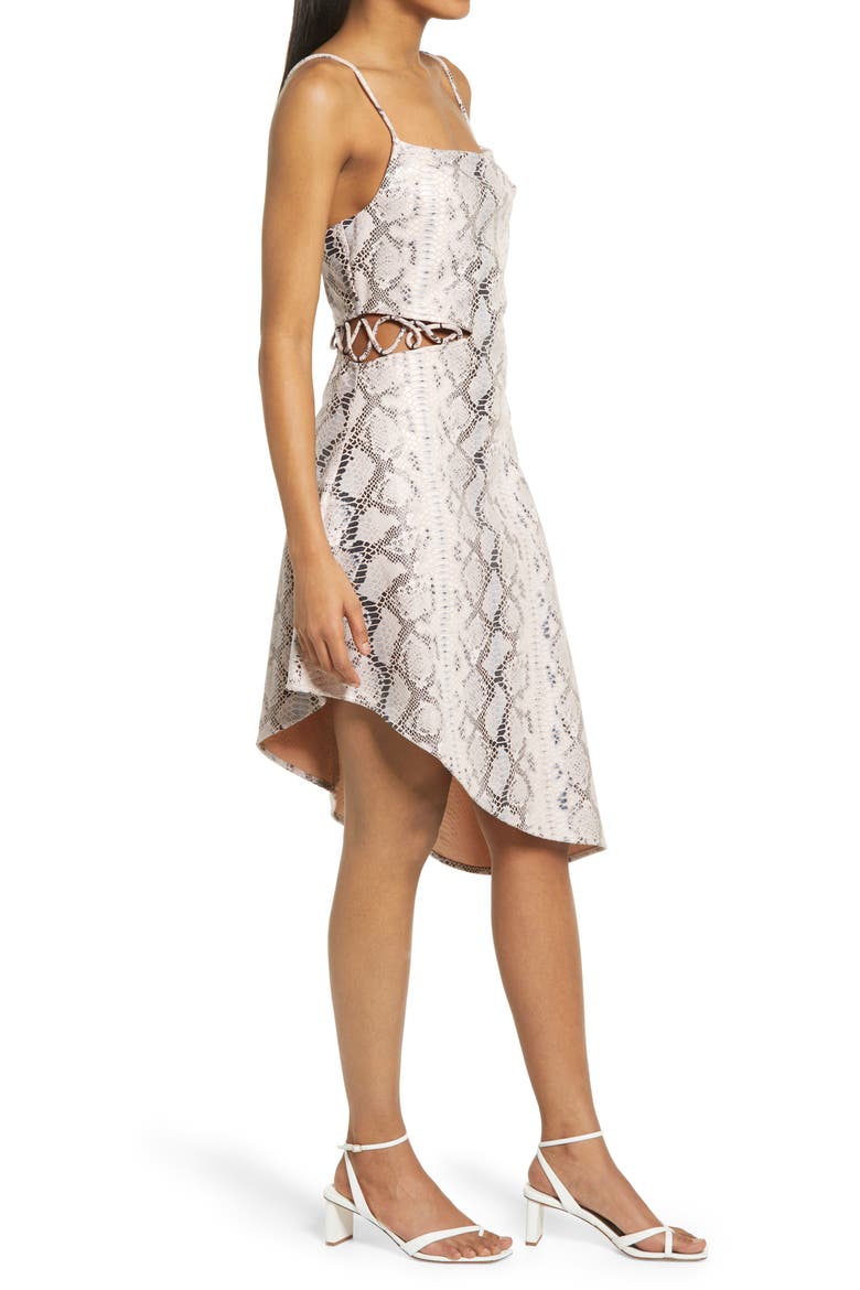 Snake Print Asymmetrical Cutout Slipdress, Alternate, color, BLUSH