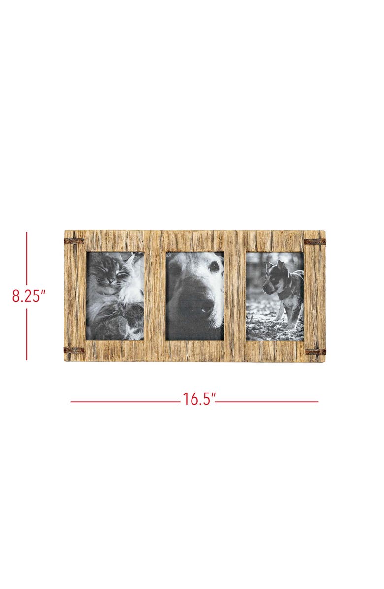 Foreside Home and Garden 3 Photo Driftwood with Rivets Collage Picture Frame Wood MDF Metal & Glass, Alternate, color, Brown