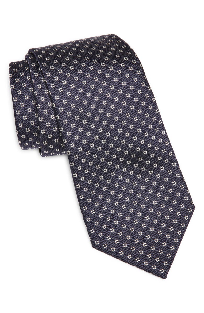 Saint Laurent Geo Jacquard Silk Tie, Main, color, Navy/ Off White