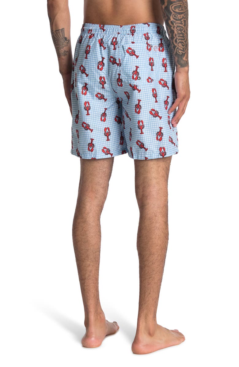 Mr.Swim Gingham Lobster Drawstring Swim Trunks, Alternate, color, 