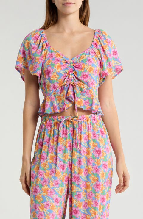 Malibu Cove Short Sleeve Peplum Crop Top