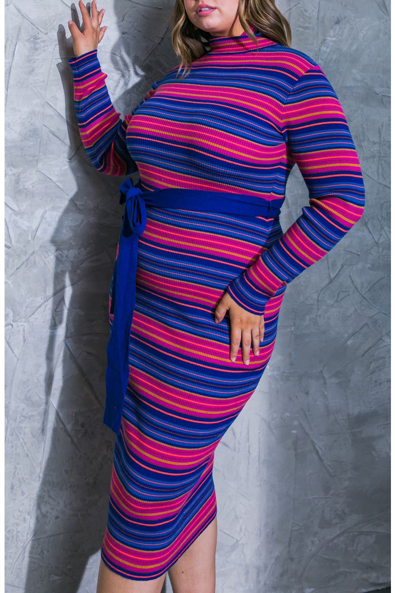 Stripe Long Sleeve Sweater Dress, Alternate, color, BLUE FUCHSIA