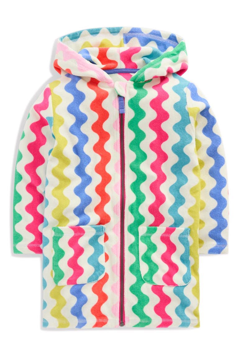 Kids' Romie Print Terry Hooded Cover-Up Dress, Main, color, MULTI RAINBOW WAVE