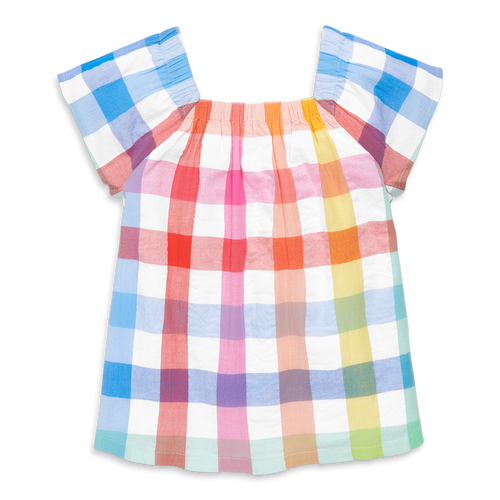 Primary Kids Picnic Top In Rainbow Gingham In White Rainbow Check