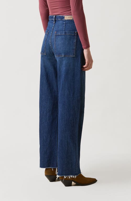 Le Jean Raw Hem High Waist Barrel Jeans In Blue