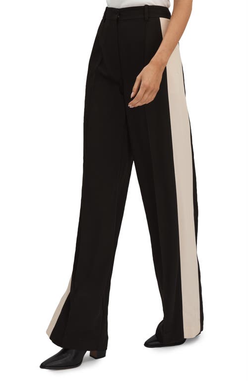 Reiss Pam Stripe Wide Leg Pants In Black/cream