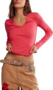 Free People Neria Long Sleeve Stretch Cotton Crop Top