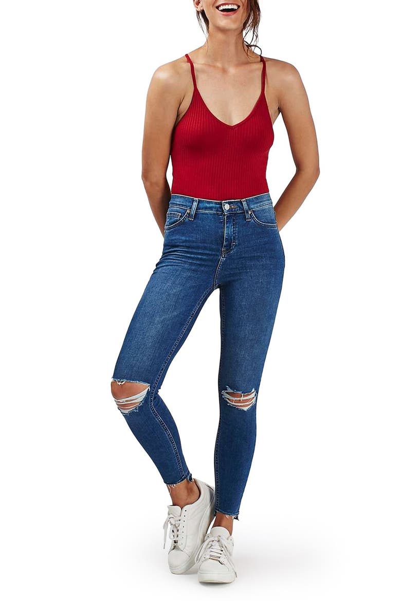 Crisscross Strap Bodysuit, Alternate, color, RED