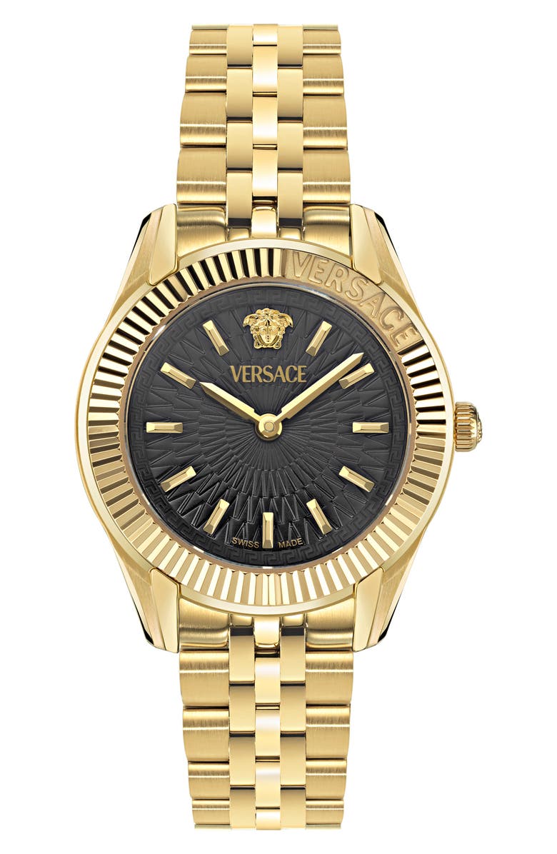 Versace Petite Greca Time Bracelet Watch, 30mm, Main, color, Ip Yellow Gold