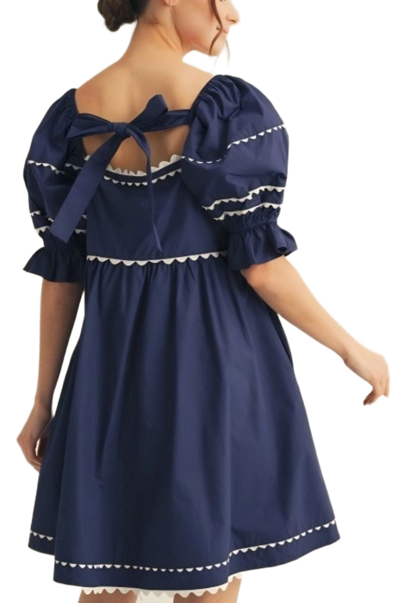 Knit and Lounge Puff-Sleeve Contrast Trim Mini Dress, Alternate, color,