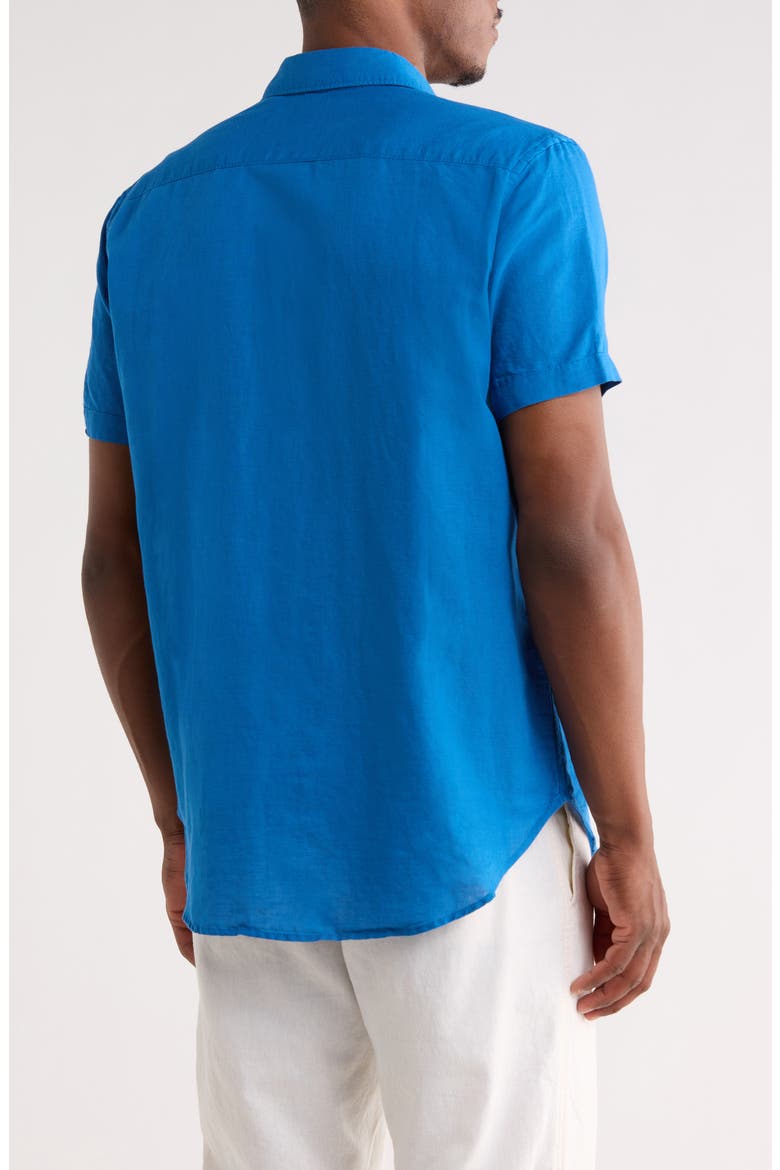 Davis Short Sleeve Linen Blend Button-Up Shirt, Alternate, color, BLUE