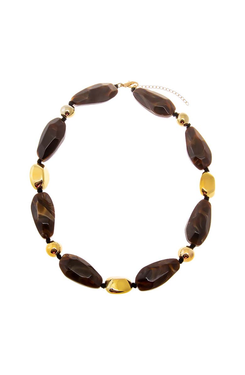 BY ADINA EDEN Brown Marbled Beaded Necklace with Gold, Alternate, color, Brown