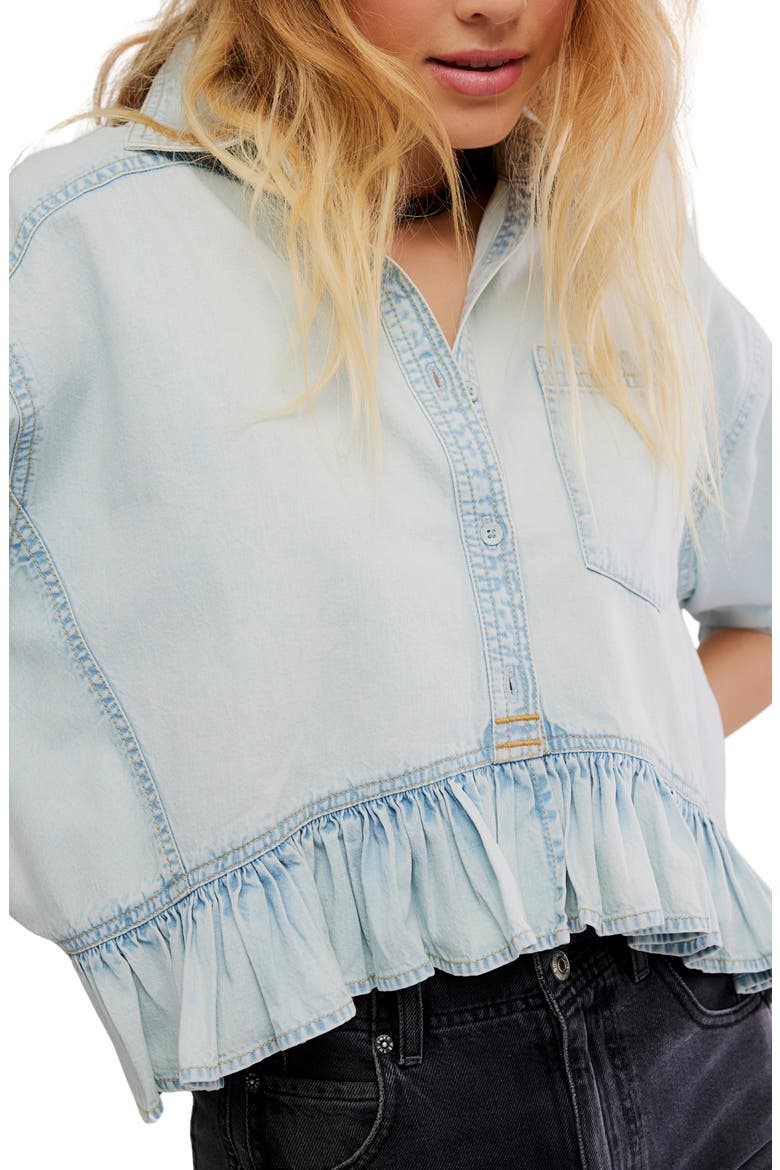 Bailey Denim Crop Peplum Top, Alternate, color, LIGHT TINT WASH