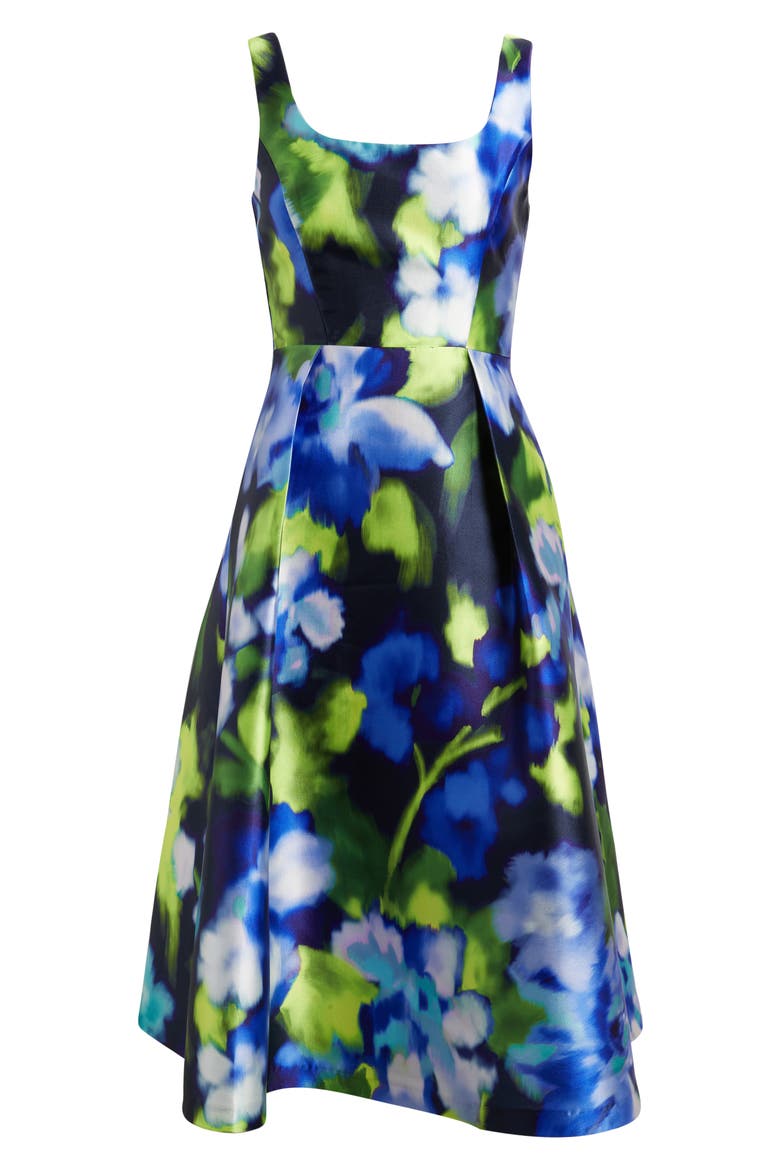 Print Pleated Sleeveless Midi Dress, Alternate, color, NAVY MULTI