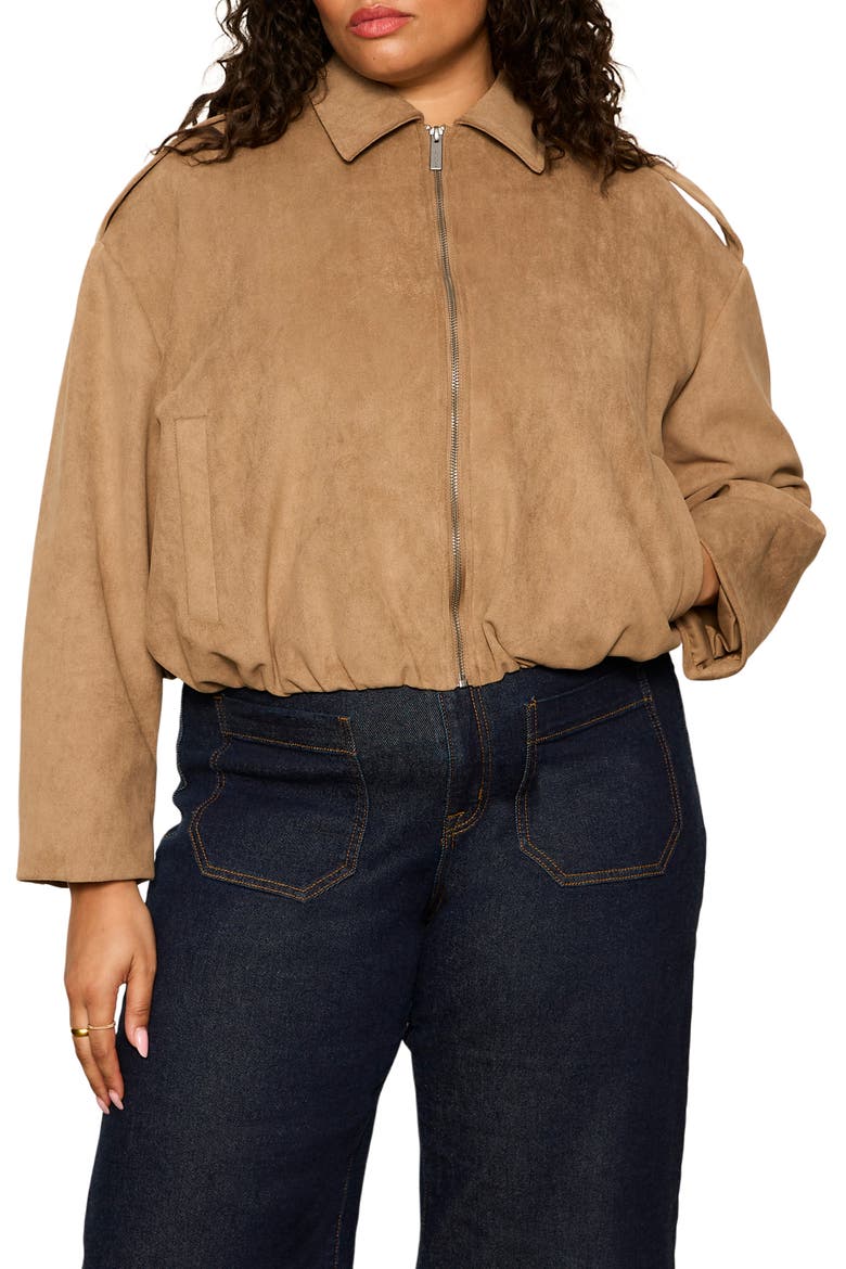Takeoff Faux Suede Jacket, Main, color, ALMOND