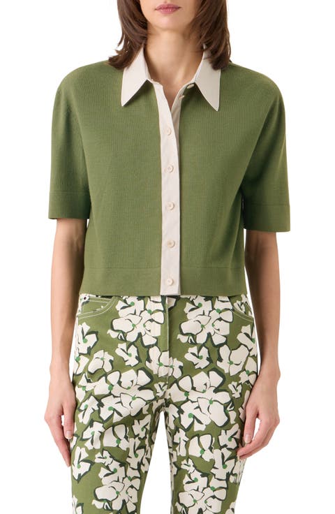 Relaxed Fit Short Sleeve Virgin Merino Wool Cardigan