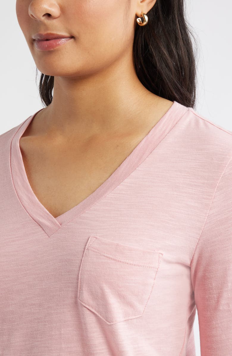 Caslon<sup>®</sup> Long Sleeve V-Neck T-Shirt, Alternate, color, Pink Beauty