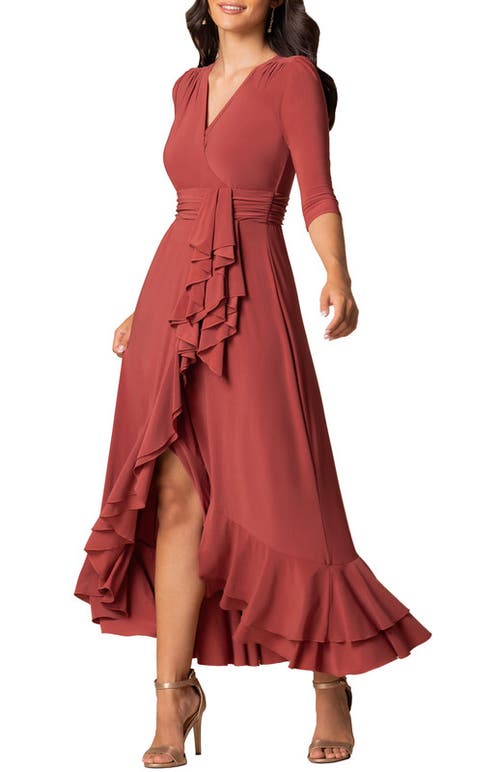 Kiyonna Veronica Ruffle Evening Gown In Rosy Sunset