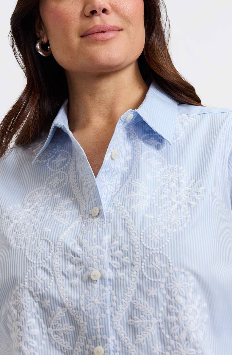 Foxcroft Meghan Stripe Embroidered Cotton Button-Up Shirt, Alternate, color, 