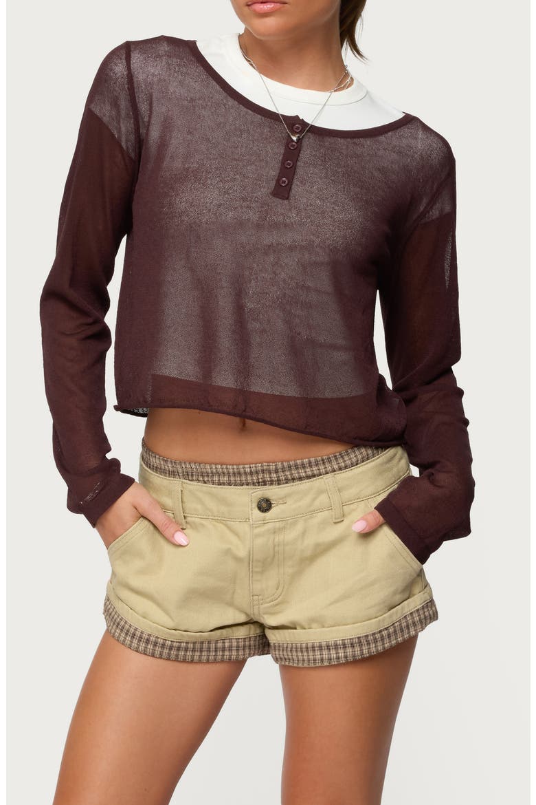 Kilian Sheer Knit Henley, Main, color, BROWN