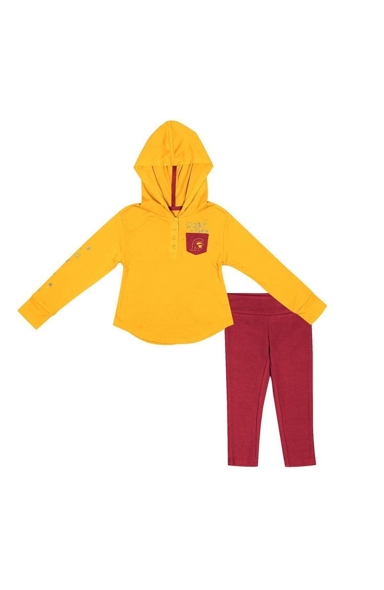 COLOSSEUM Girls Toddler Colosseum Gold/Cardinal USC Trojans Most Delightful Way Long Sleeve Hoodie T-Shirt & Leggings Set, Alternate, color,