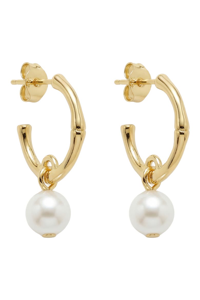 Faux Pearl Drop Hoop Earrings, Main, color, GOLD