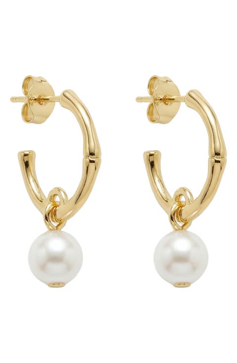 Faux Pearl Drop Hoop Earrings