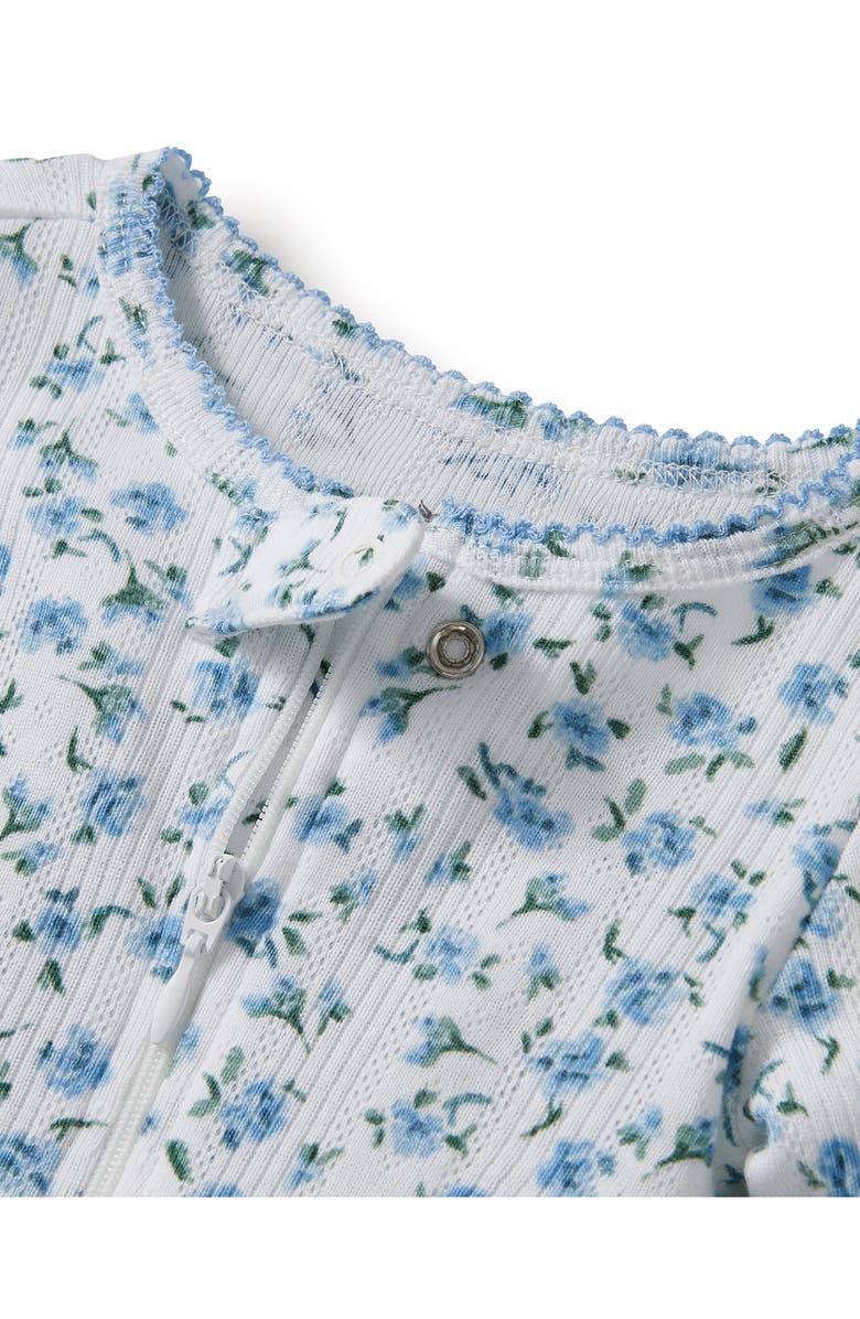 Petite Plume Pointelle Pima Cotton Zip Footie, Alternate, color, 