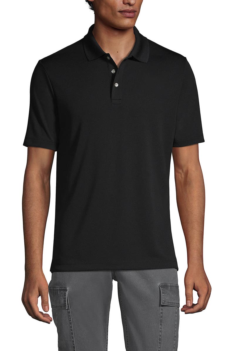 Lands' End Short Sleeve Solid Active Polo Shirt, Main, color, Black