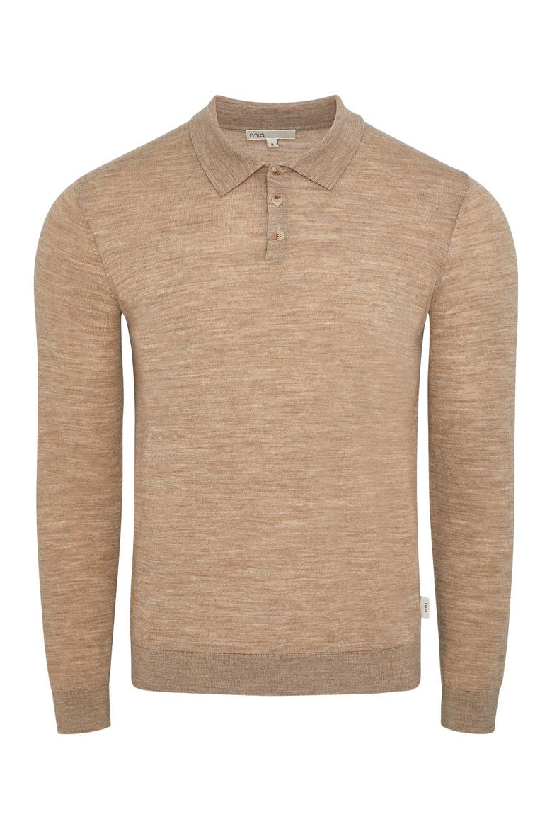 Long Sleeve Extra Fine Merino Wool Polo, Alternate, color, Melange Walnut