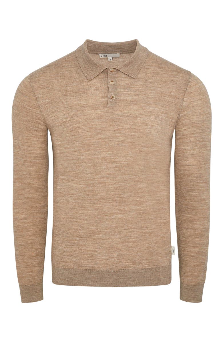 Onia Long Sleeve Extra Fine Merino Wool Polo, Alternate, color, Melange Walnut