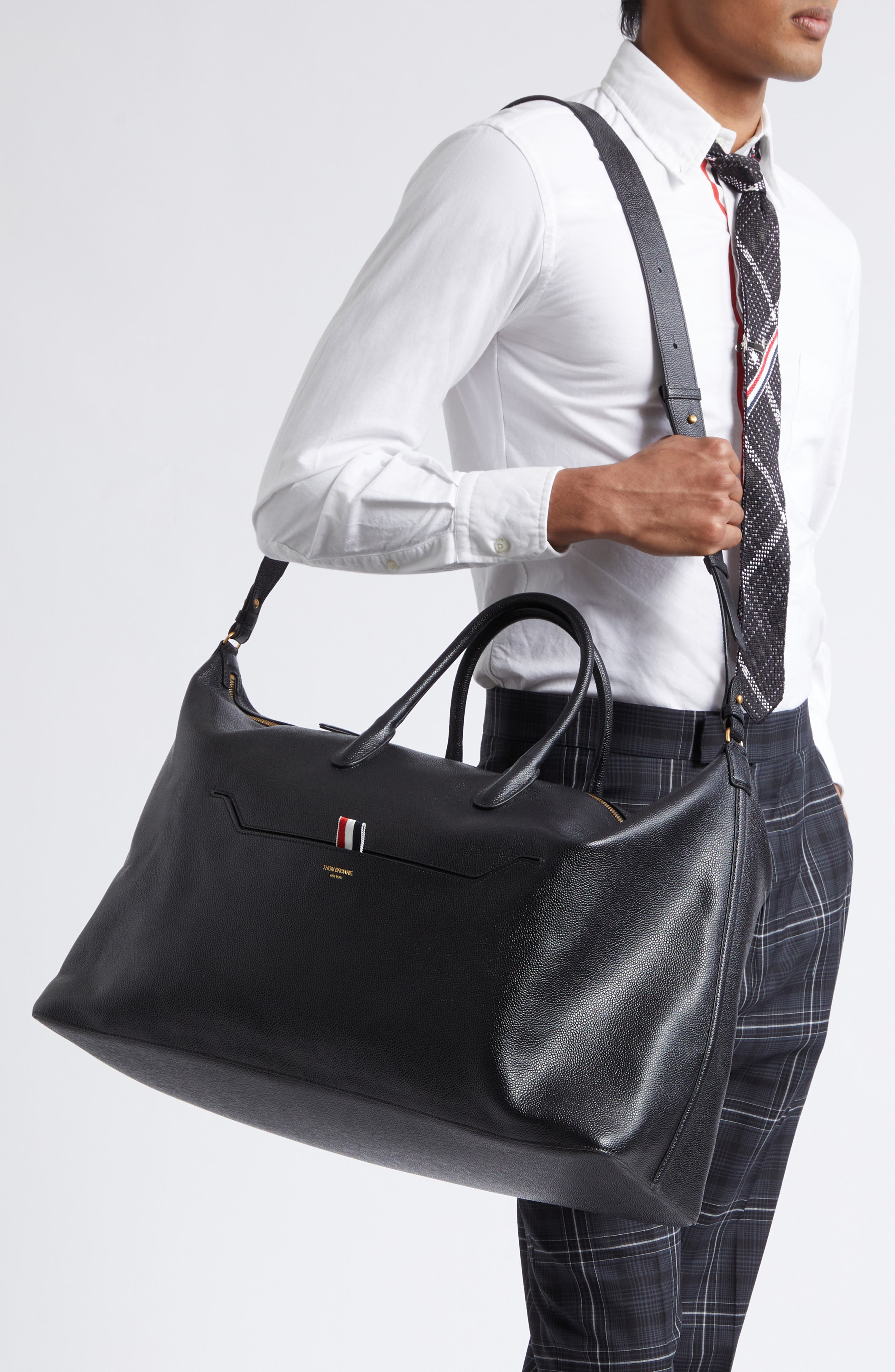Leather Duffle Bag, Alternate, color, BLACK