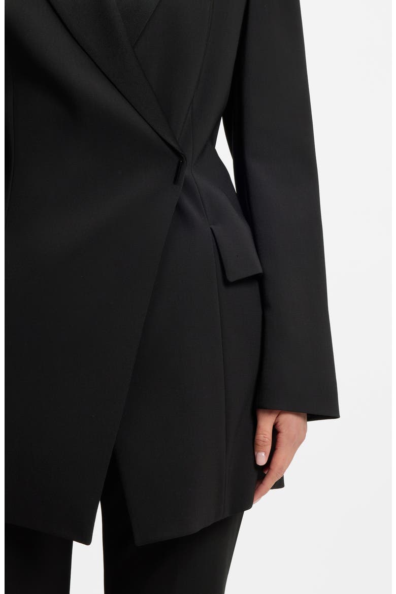 Jegania Concealed Closure Longline Slim Fit Crepe Blazer, Alternate, color, BLACK